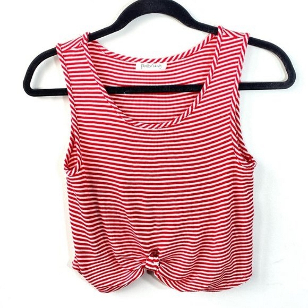Poison Ivy Red/White Striped Knot Crop Top